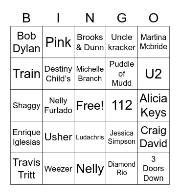 Year 2001 Bingo Card