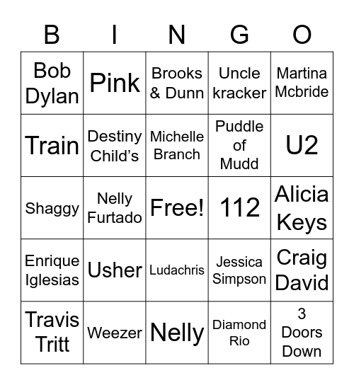 Year 2001 Bingo Card