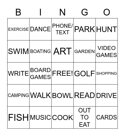 LEISURE BINGO Card