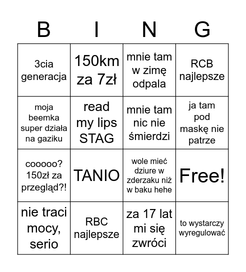 Wyznawcy LPG Bingo Card