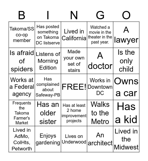 Welcome to the Hood Bingo Card