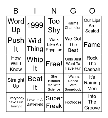 80s Dance Bingo Card