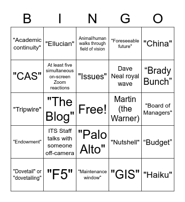 Standup Bingo Card