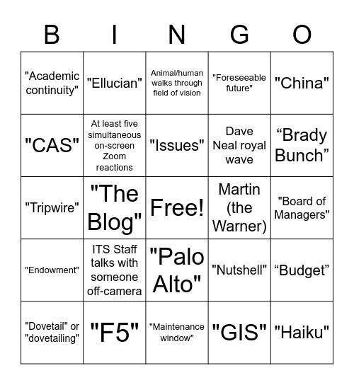 Standup Bingo Card