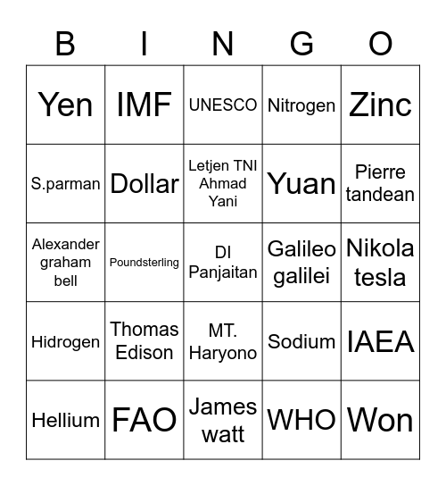 Yiyang Bingo Card