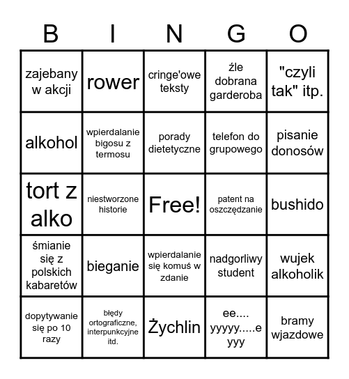 Traczingo Bingo Card