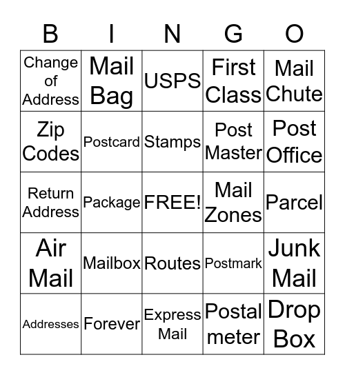 Postal Service  Bingo Card