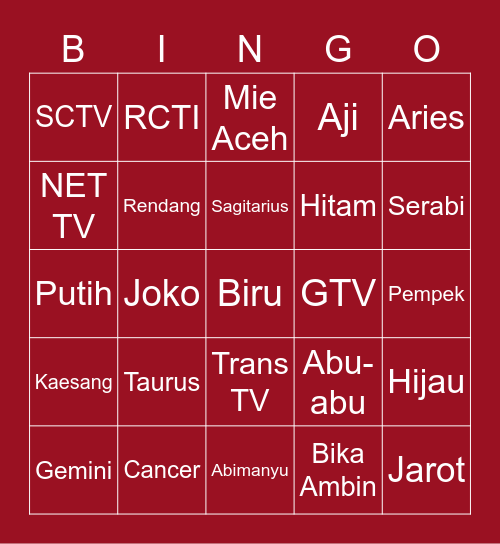 Untitled Bingo Card