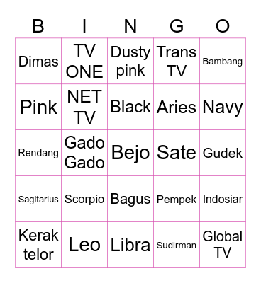 Vaninie Bingo Card