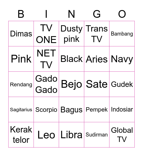 Vaninie Bingo Card