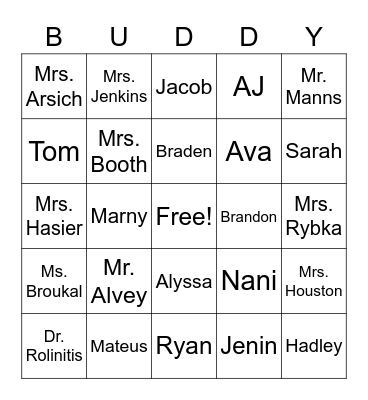 Buddy Bingo Card