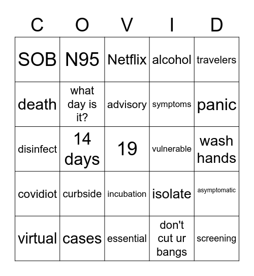 SHIS COVID-19 Bingo Card