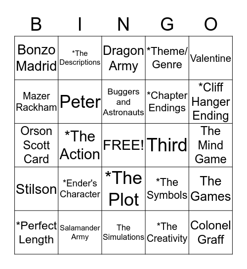 Ender's Game Bingo Card