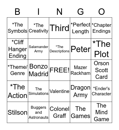 Ender's Game Bingo Card