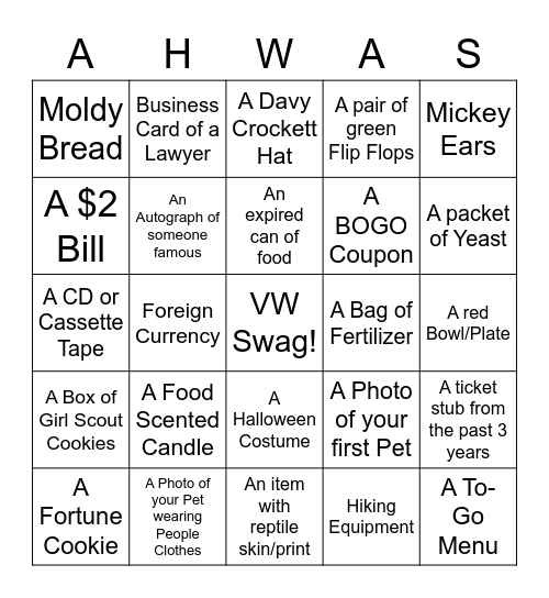 Quarantine AHWAS Bingo Card