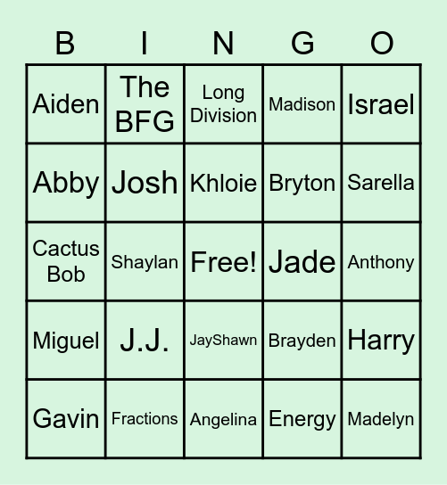 Fourth Grade Bingo Card