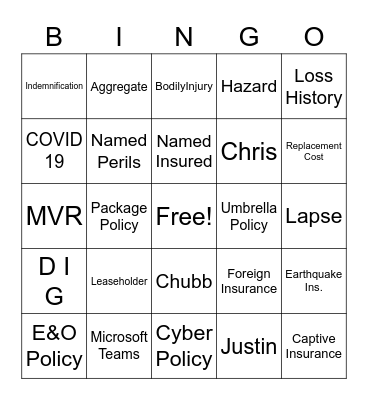 We Love Insurance Bingo Card