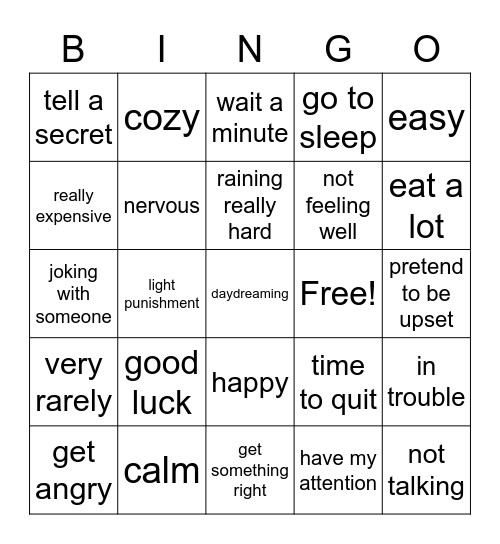 IDIOMS Bingo Card