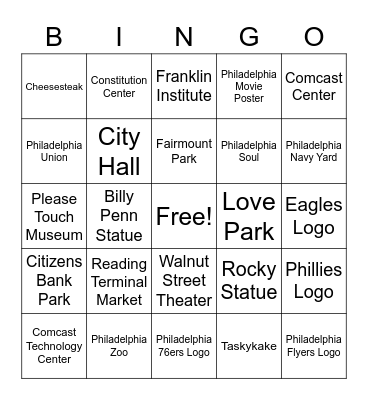 Philadelphia Bingo Card