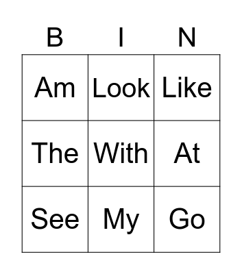 Sight Words Bingo Card
