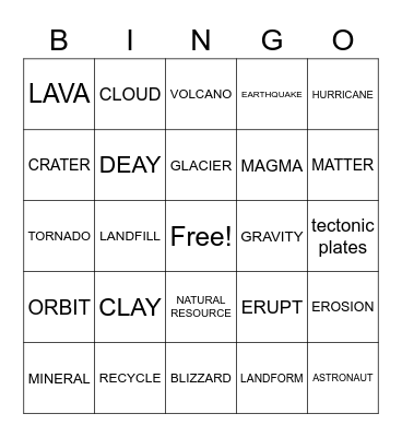 EARTH SCIENCE Bingo Card