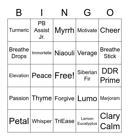 doTERRA Bingo! Bingo Card