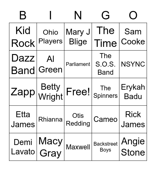 Music Bingo 9 Bingo Card