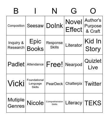 Techy TEKS Bingo Card