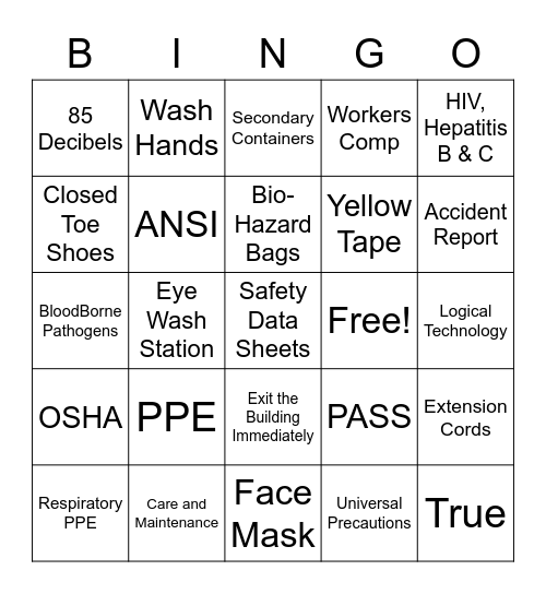 Safety Training Bingo Card