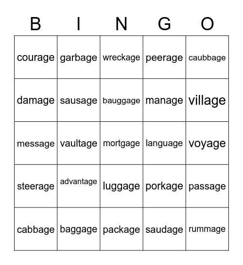 -age Bingo Card