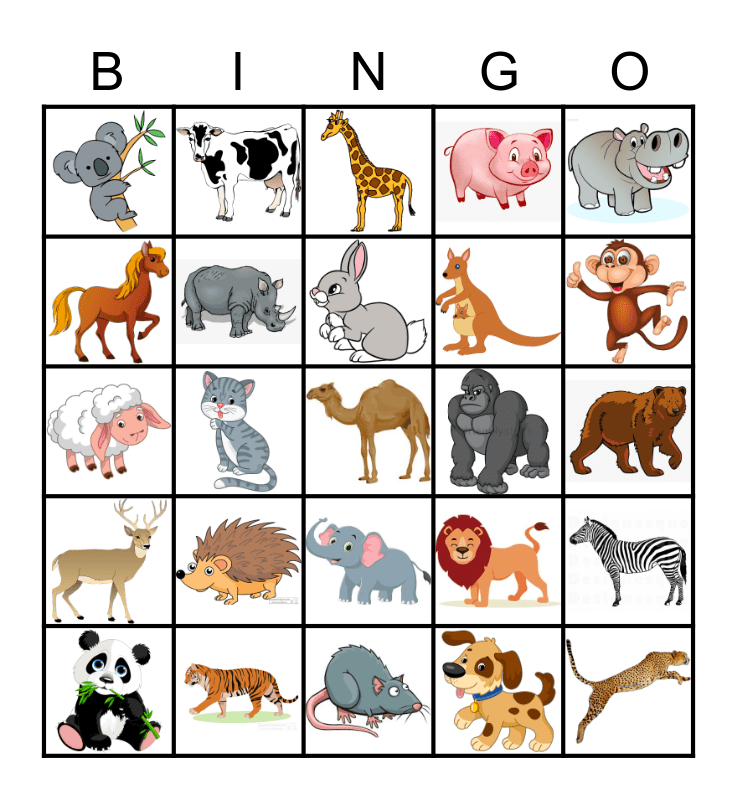 mammals Bingo Card