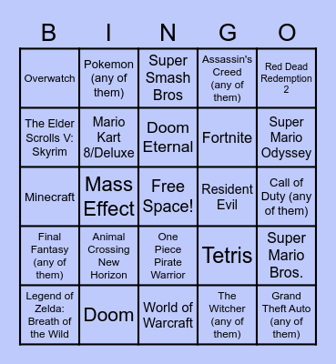 Video Games Bingo Card