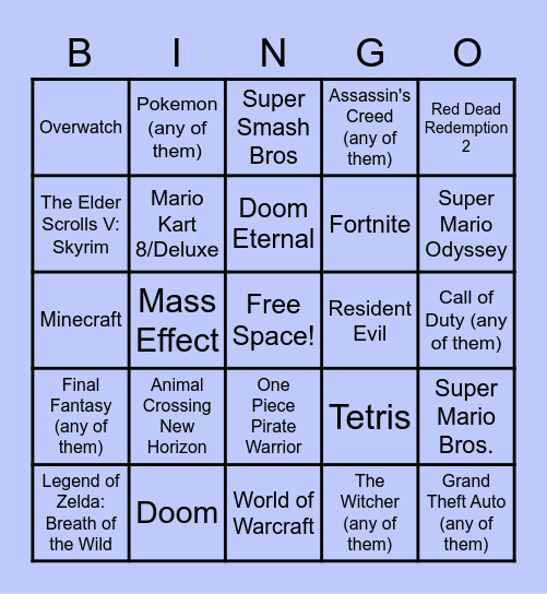 Video Games Bingo Card