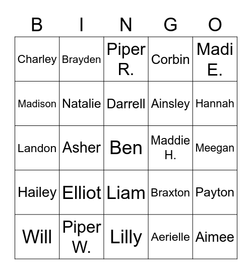 Rench Class of 19-20 Bingo Card