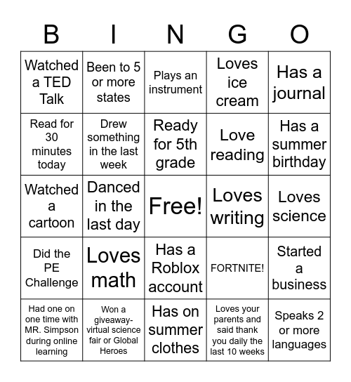 4B Spartans Bingo Card