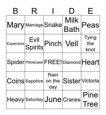 Brittany's Bridal Shower Bingo! Bingo Card