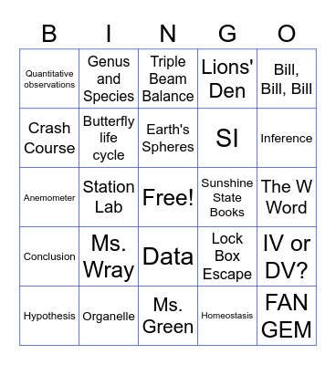 LMS 6th Grade SCIENCE ROCKS Bingo Card