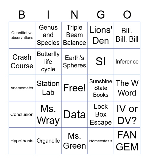 LMS 6th Grade SCIENCE ROCKS Bingo Card
