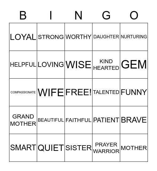 WOMEN OF WORTH Bingo Card
