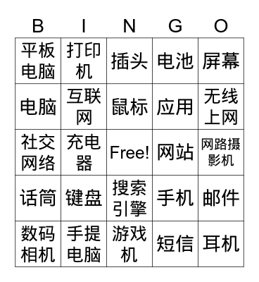 C8 - Technology Tools (Chinese) Bingo Card