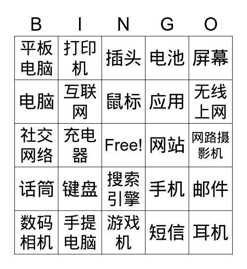 C8 - Technology Tools (Chinese) Bingo Card