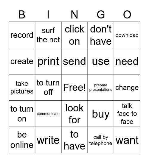 C8 - Technology Verbs (English) Bingo Card