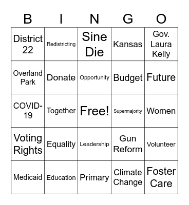 Lindsay for Kansas House Bingo Card