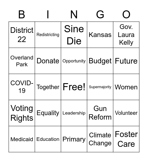 Lindsay for Kansas House Bingo Card