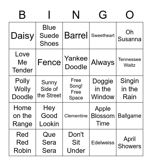 Spring Music Bingo Card