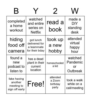 Bring Yourself to Work Bingo Card