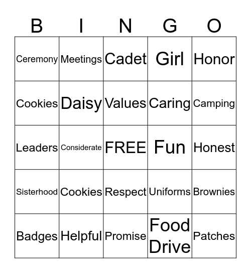 GIRL SCOUT BINGO Card