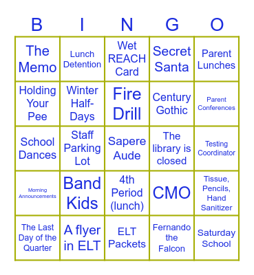 Williams MS EOY Party Bingo Card