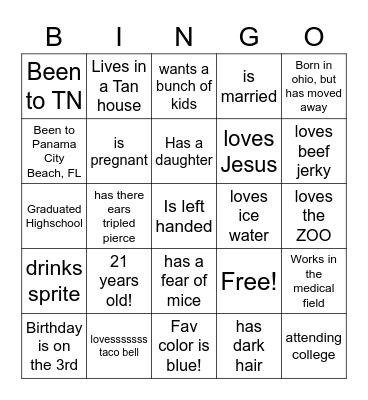 Taylar Bingo Card