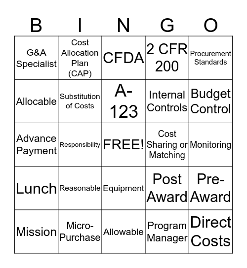 2 CFR 200 BINGO Card